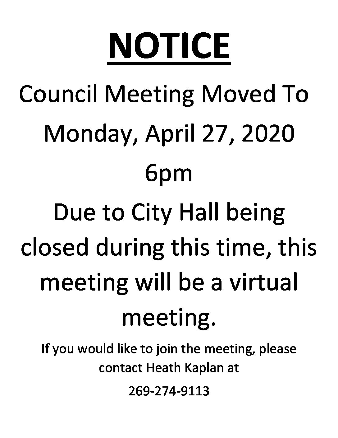 Notice of Meeting Date Change – 12.14.2020