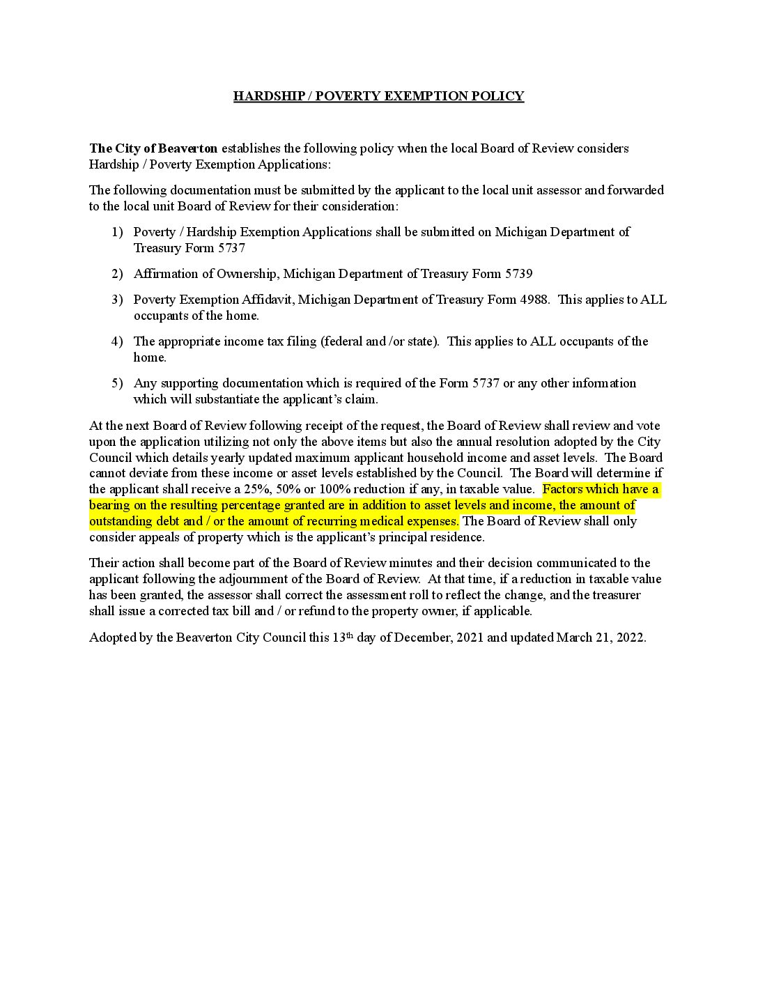 Hardship Exemption Policy