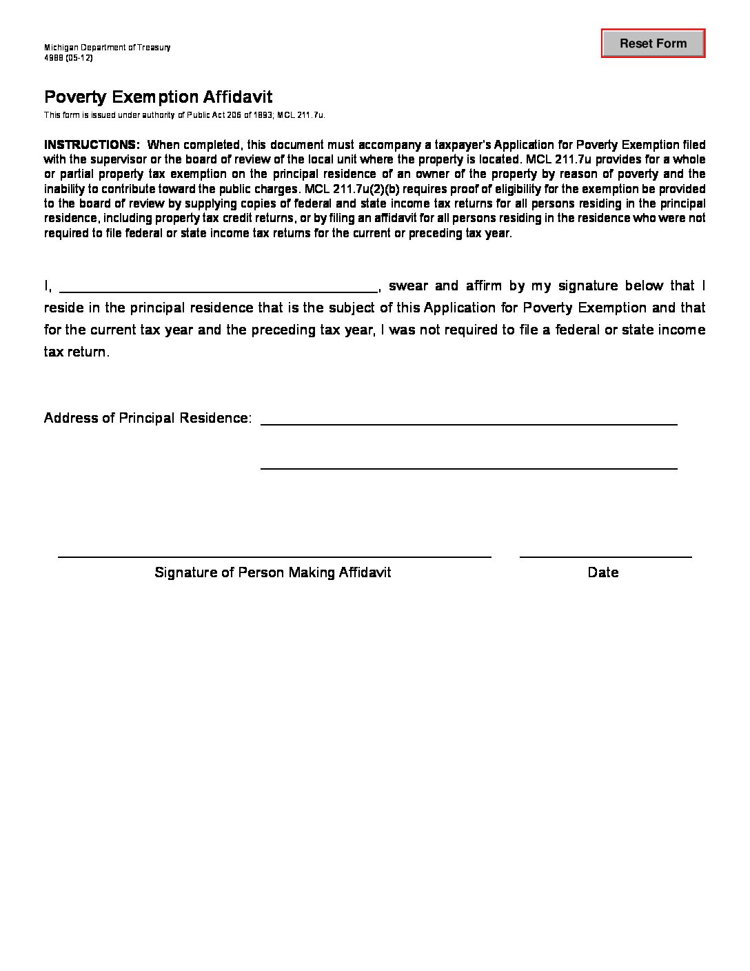 Poverty Exemption Affidavit