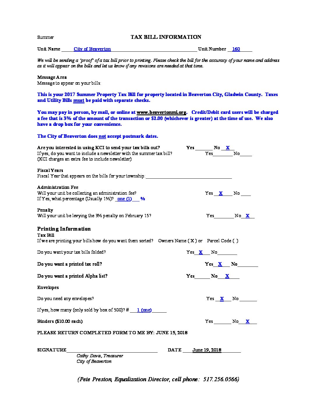 2018 Summer Tax Bill Information