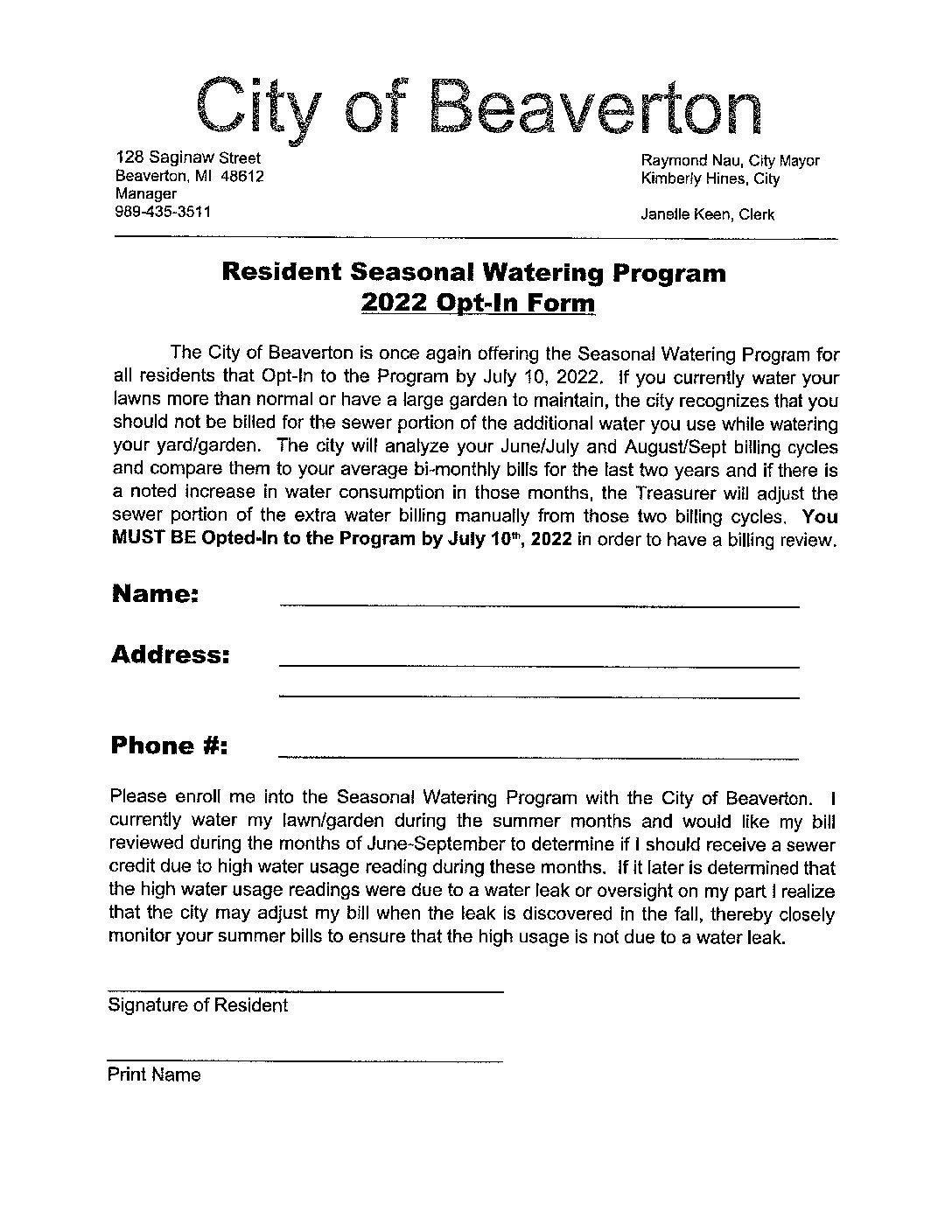 2022 Seasonal Water Relief Program Opt-In Form