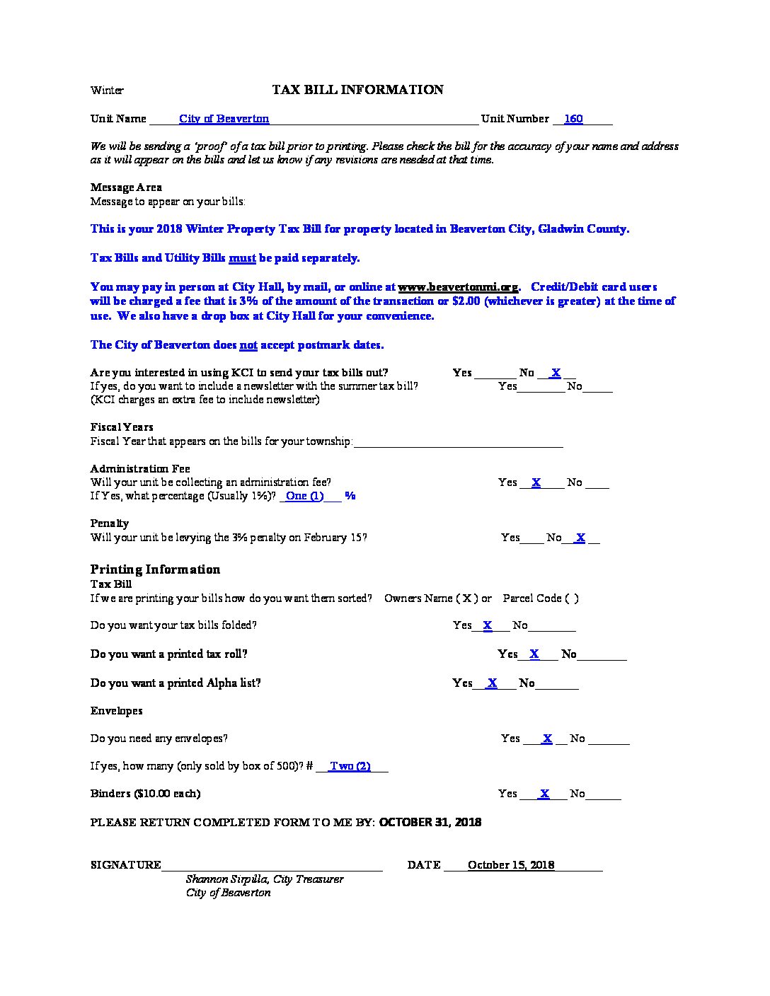2018 Winter Tax Bill Information