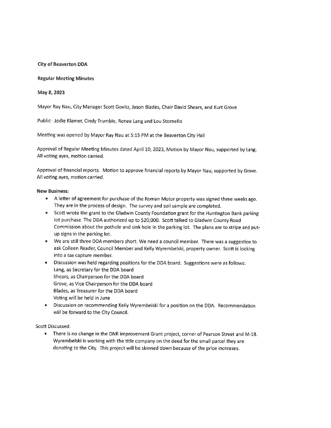 DDA Minutes – 05.08.2023