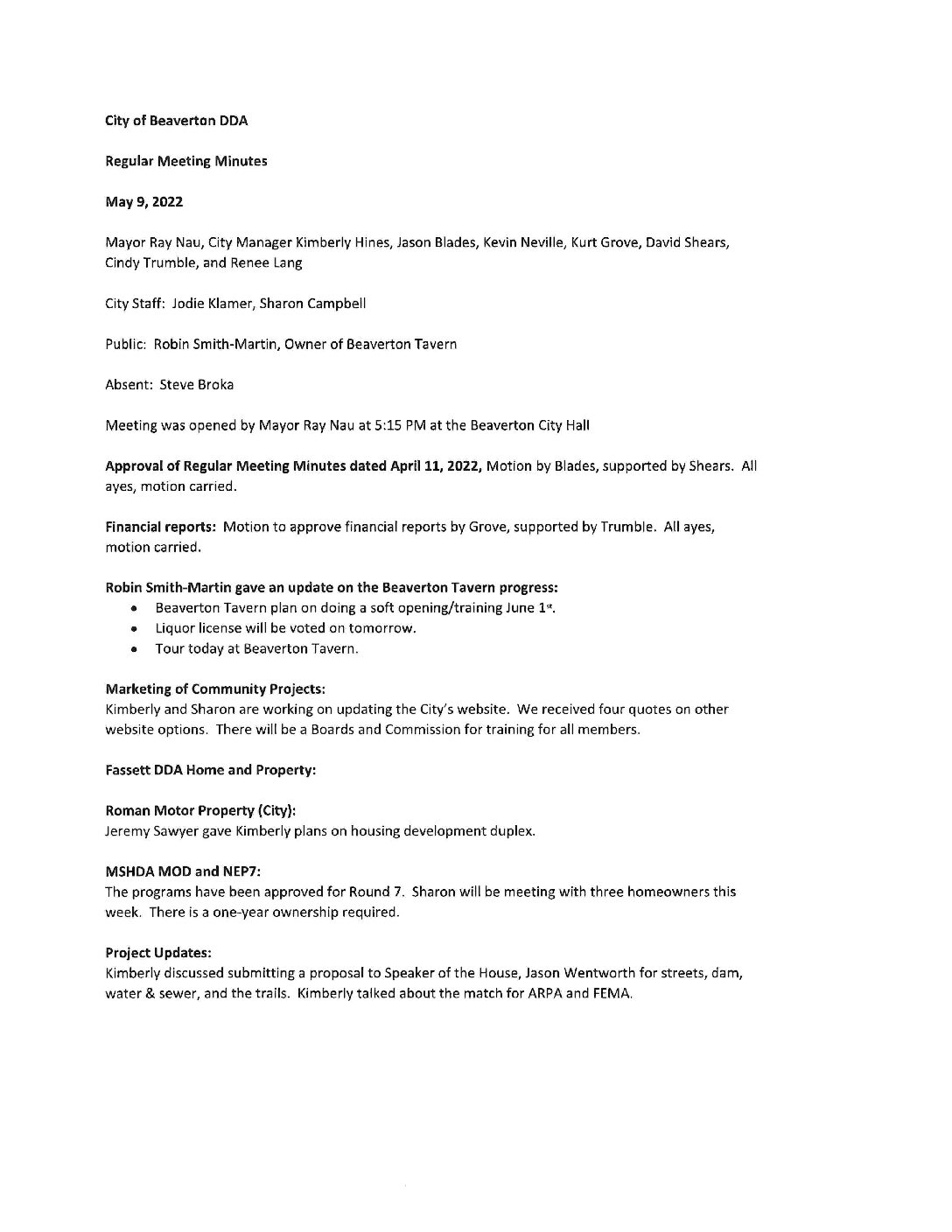 DDA Minutes – 05.09.2022