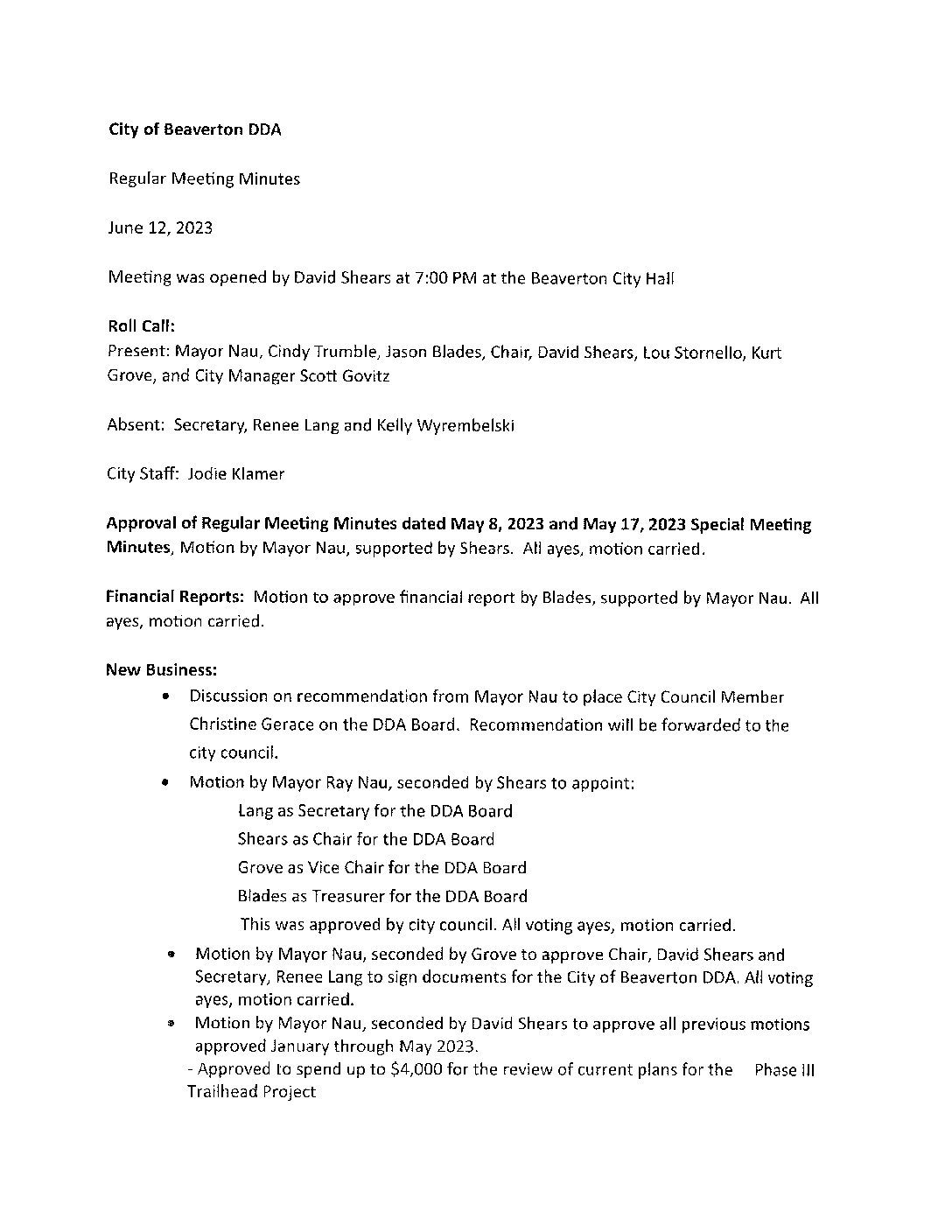 DDA Minutes – 06.12.2023
