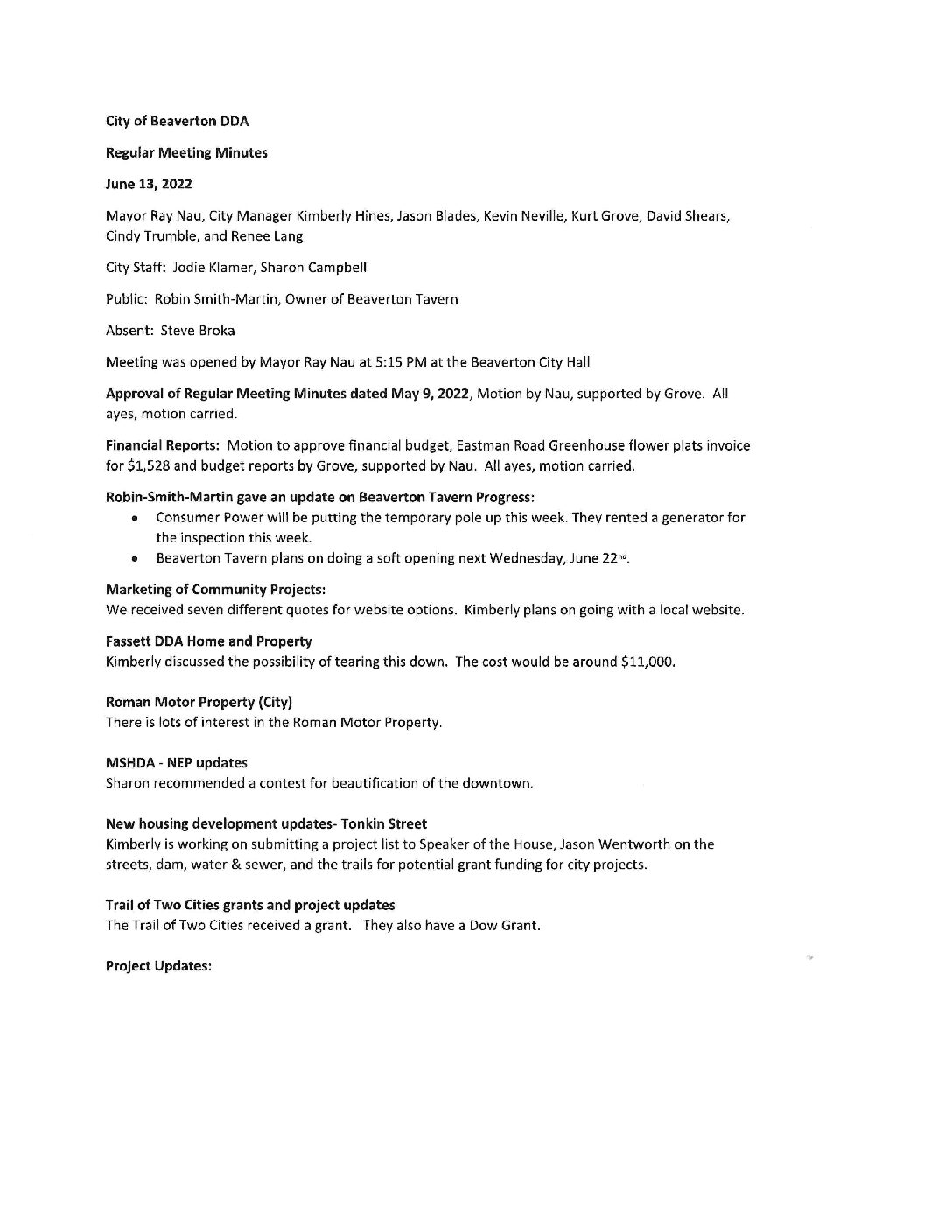 DDA Minutes – 06.13.2022