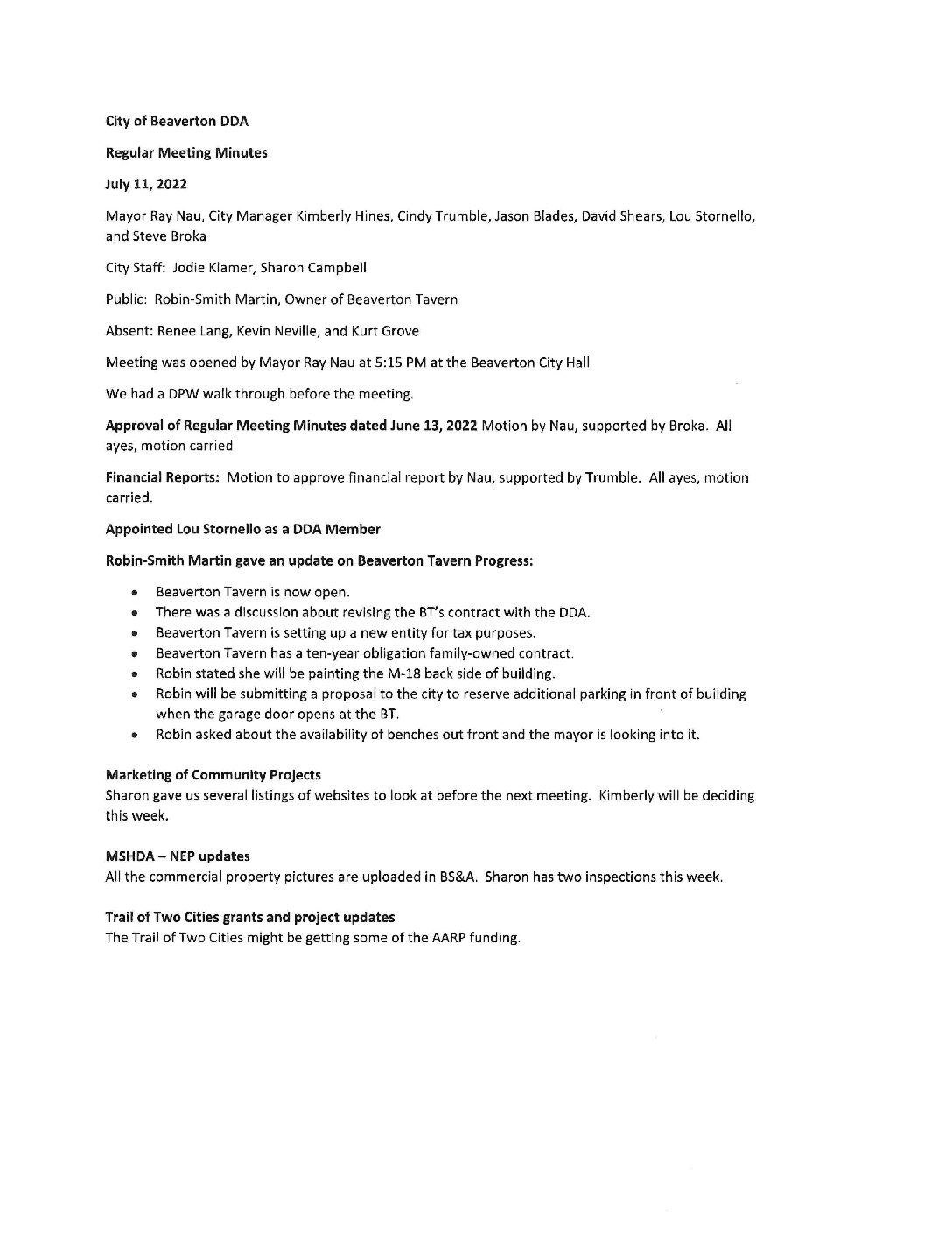 DDA Minutes – 07.11.2022