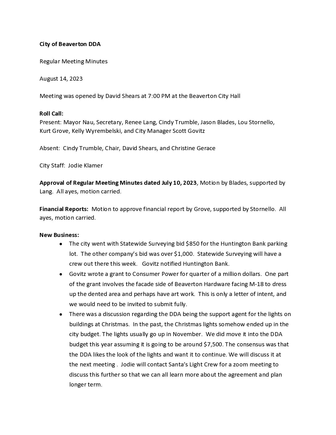 DDA Minutes – 08.14.2023