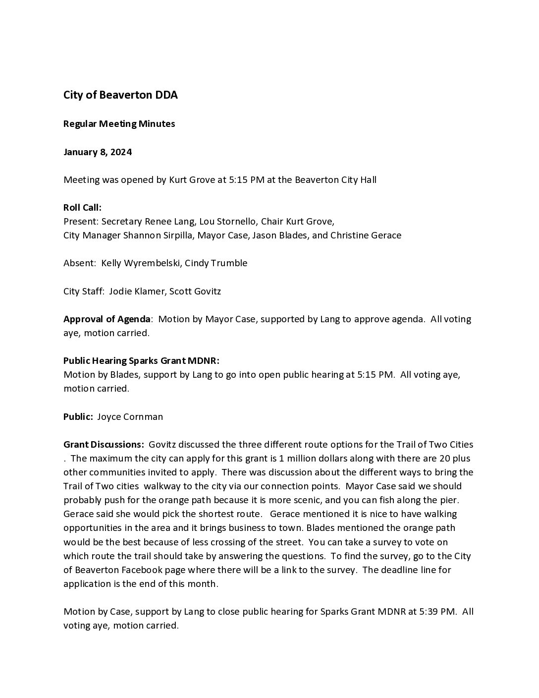 DDA Minutes – 01.08.2024