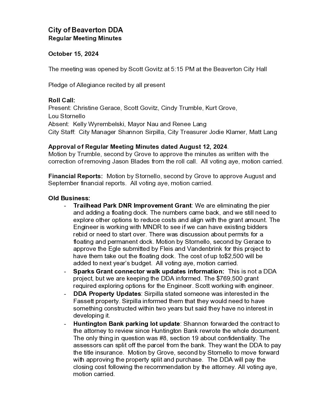 DDA Minutes – 10.15.2024