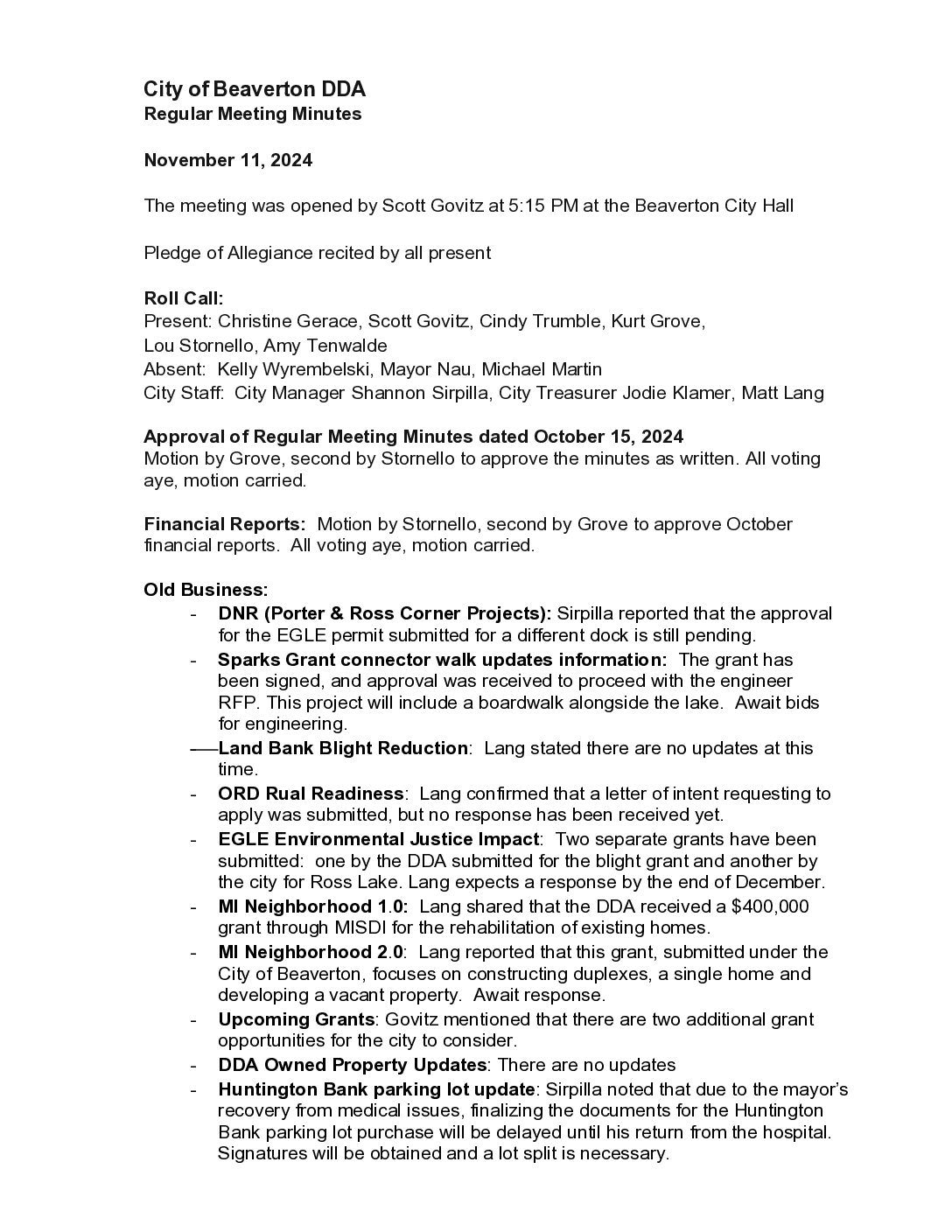 DDA Minutes – 11.11.2024