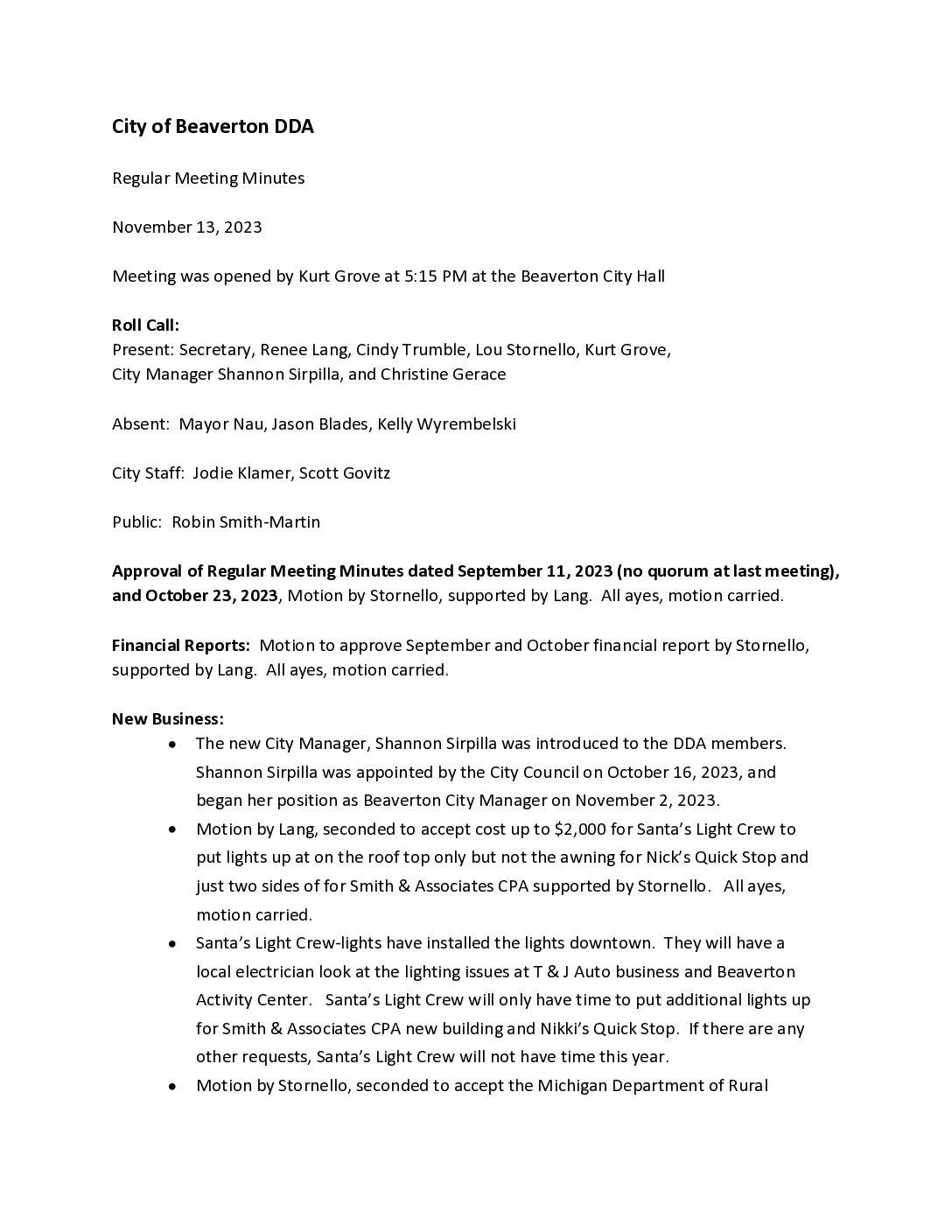 DDA Minutes – 11.13.2023
