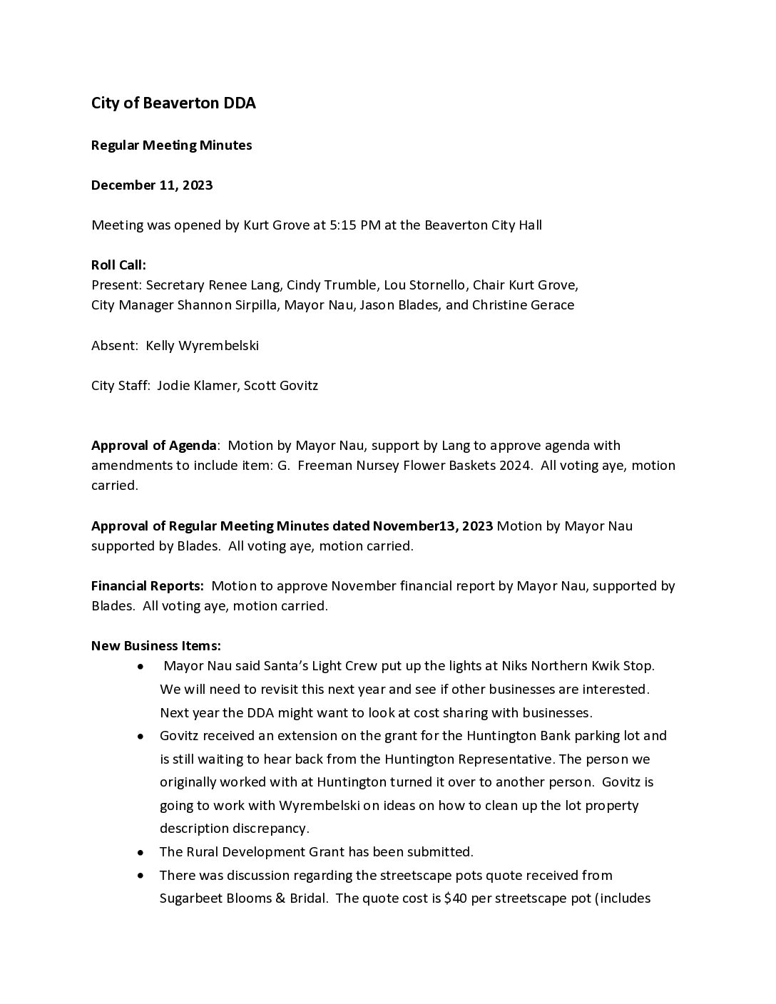 DDA Minutes – 12.11.2023