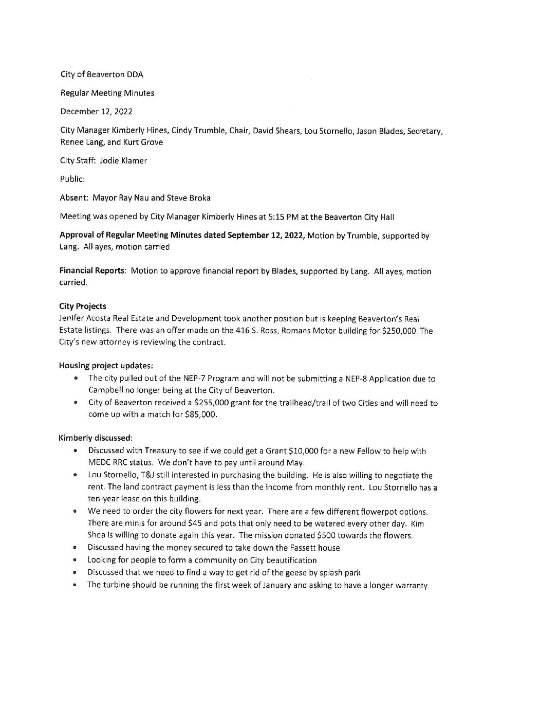 DDA Minutes – 12.12.2022