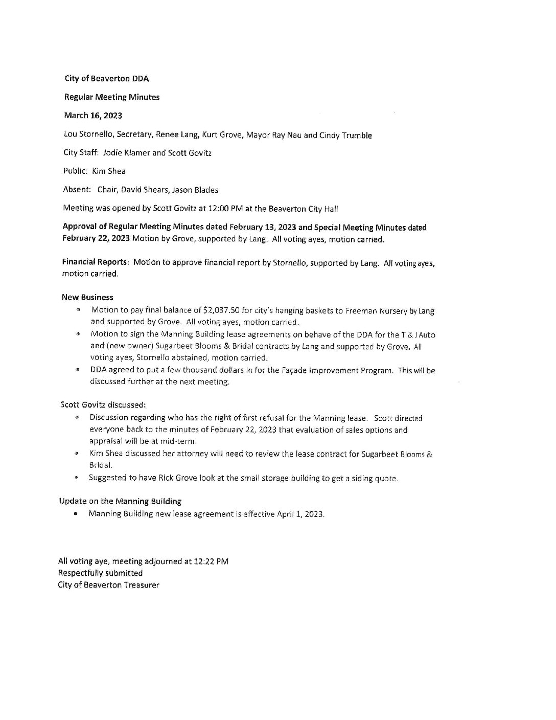 DDA Minutes – 03.16.2023