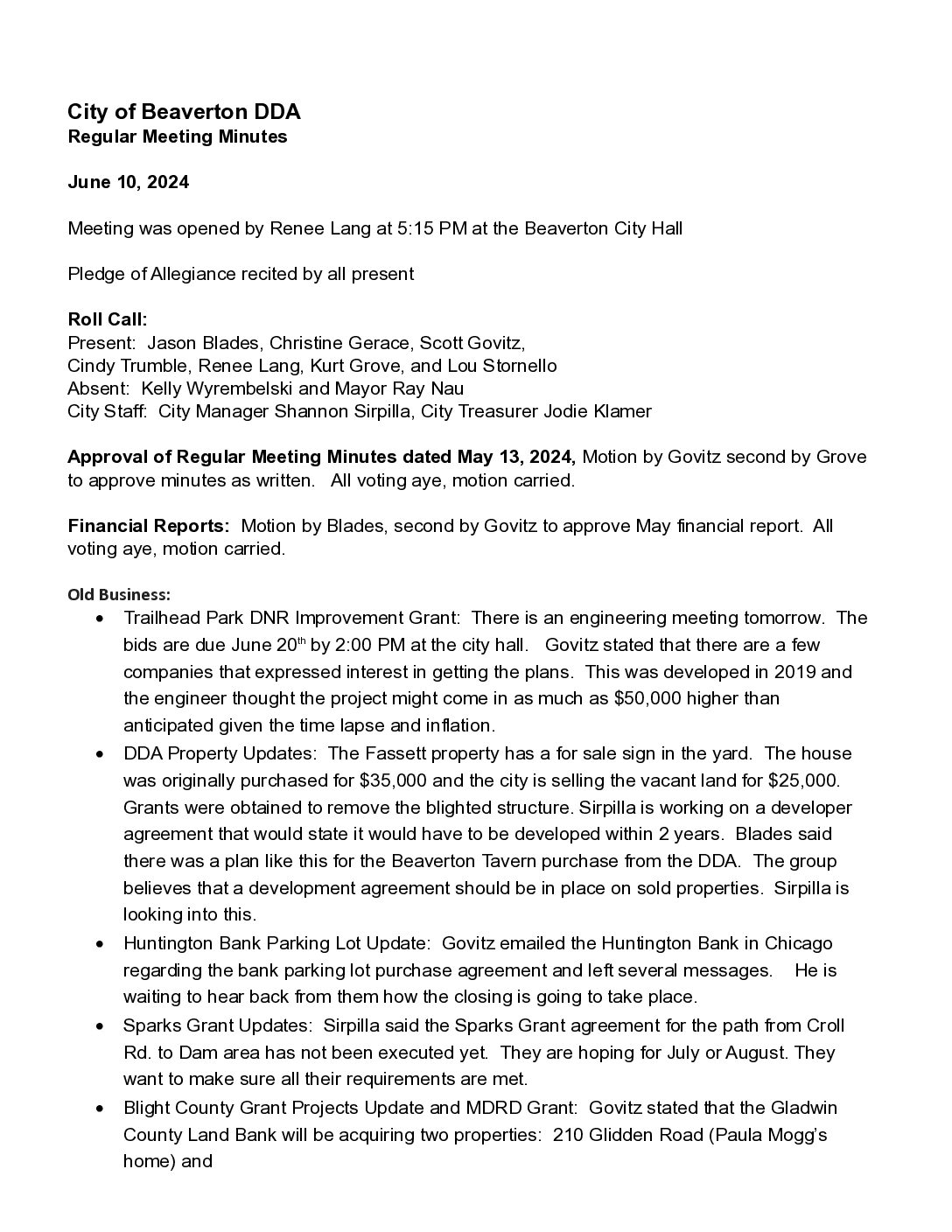 DDA Minutes – 06.10.2024