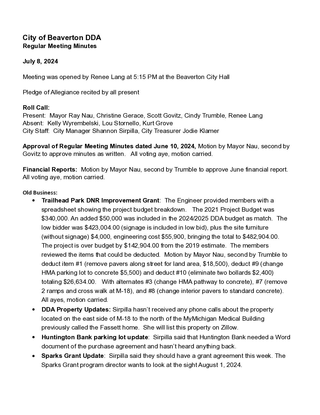DDA Minutes – 07.08.2024
